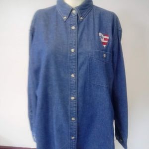 Handmade embroidered women's denim shirt
